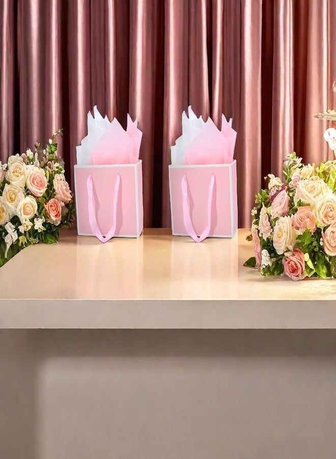 JUNESHE 4 Pack Small Gift Bags, 7.1” Pink and White Little Gift Wrap Bag with Handles & Tissue Paper for Party Favor Presents Birthday Wedding Jewelry Baby Shower - Image 5